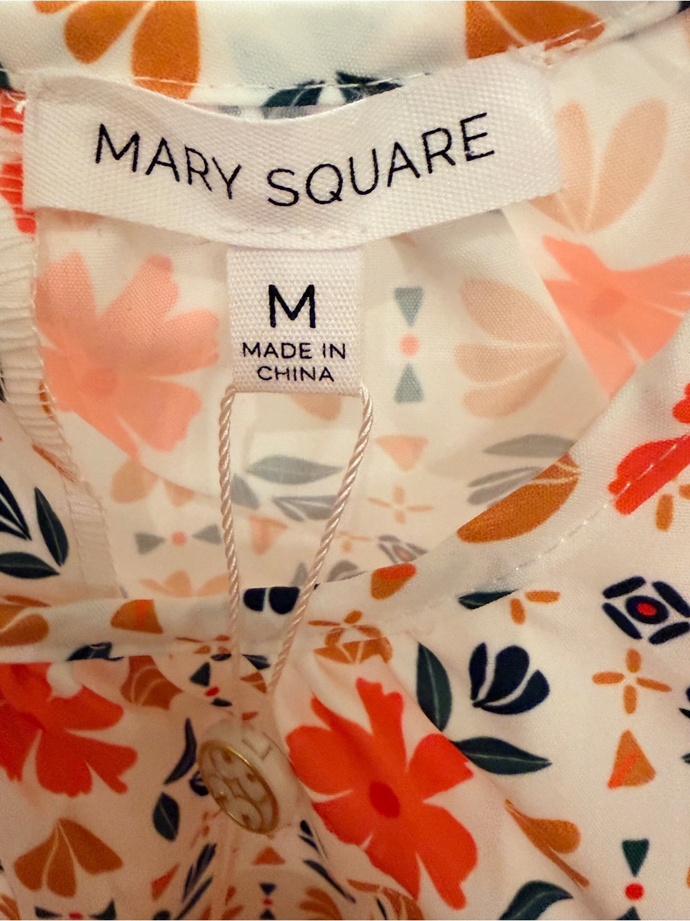 MARY SQUARE NWT SIZE M Floral Puff-Sleeve Blouse Orange/White/Black - Picture 3 of 5